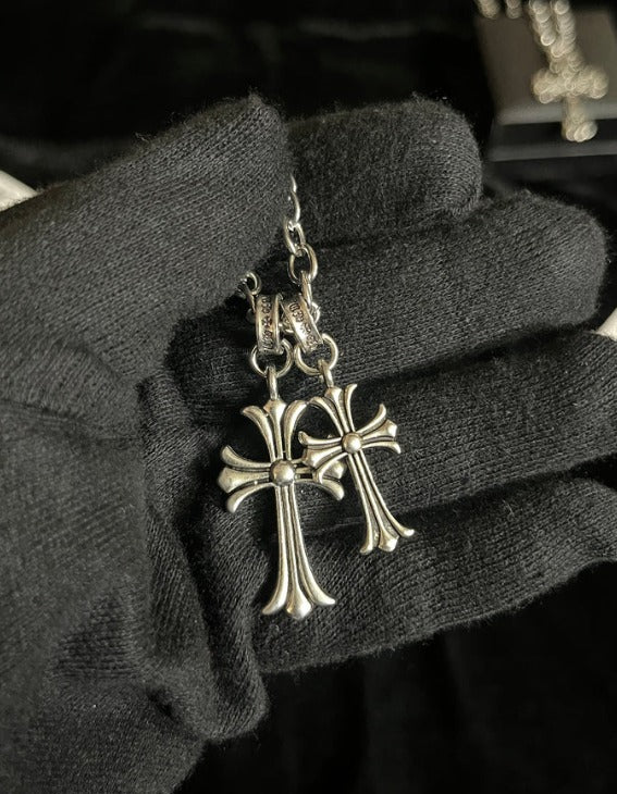 Double Layered Gothic Cross Pendant Necklace