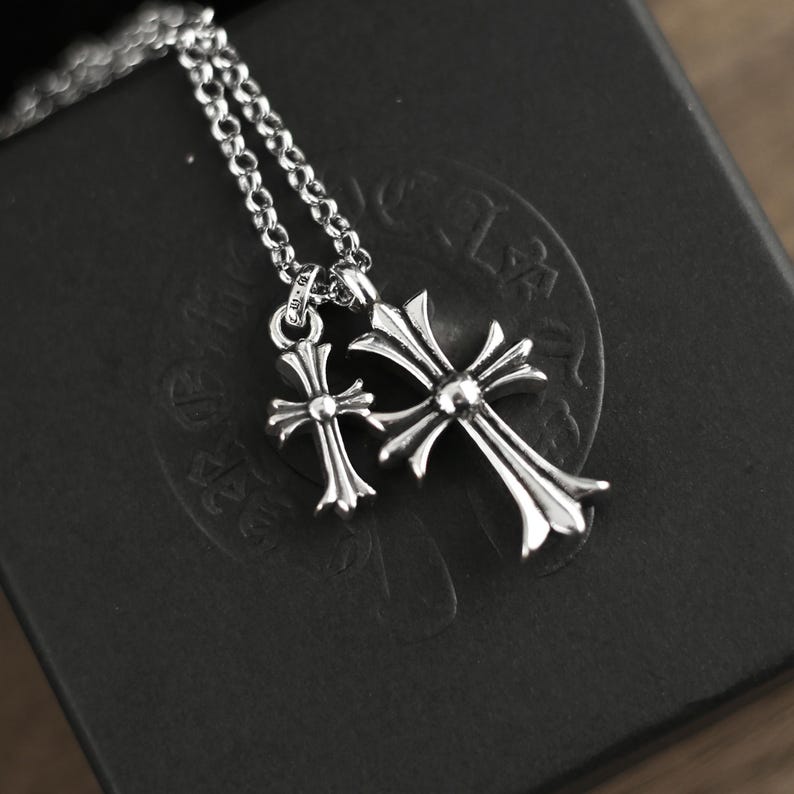 Chrome Hearts Style Double Cross Pendant Necklace