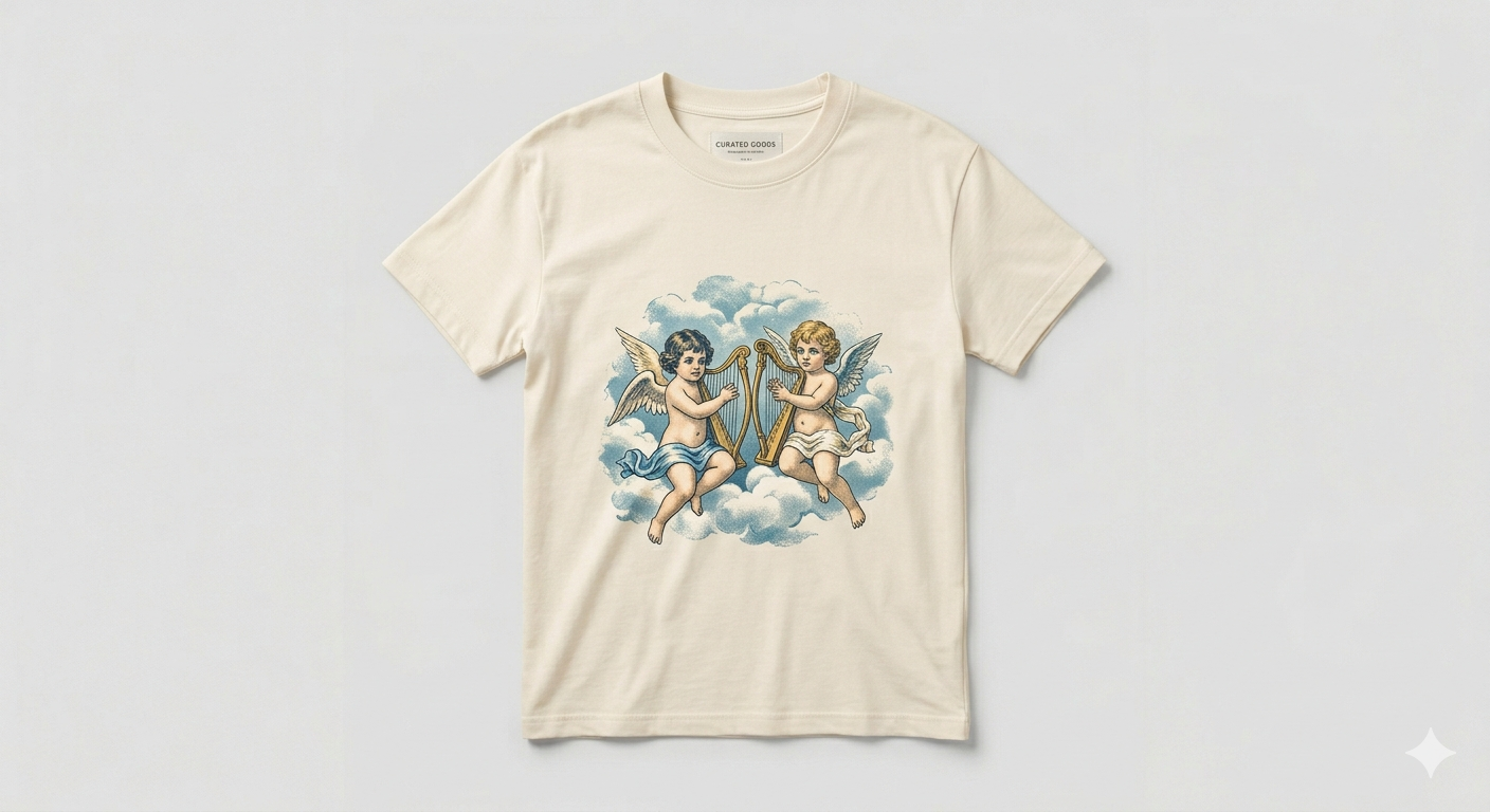 Angel Print Drop Shoulder Tee