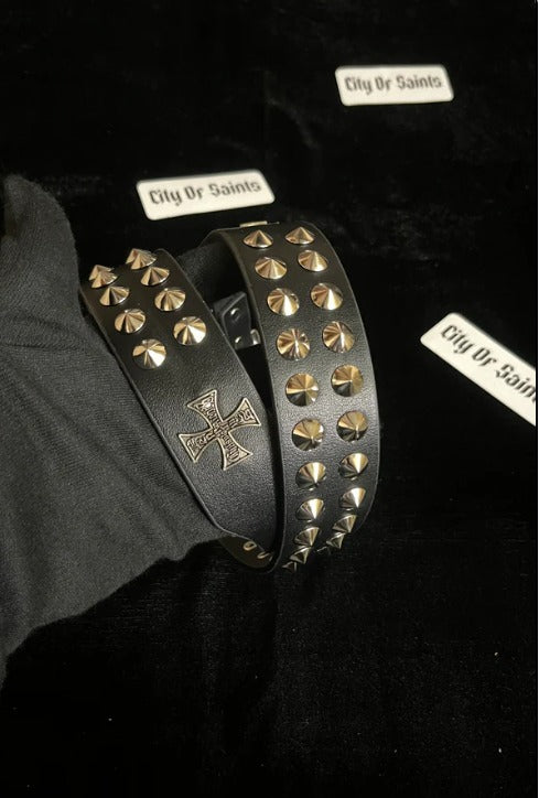 Double-Studded Leather Gothic Biker Belt