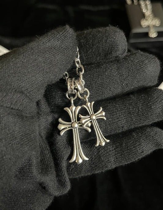 Double Layered Gothic Cross Pendant Necklace