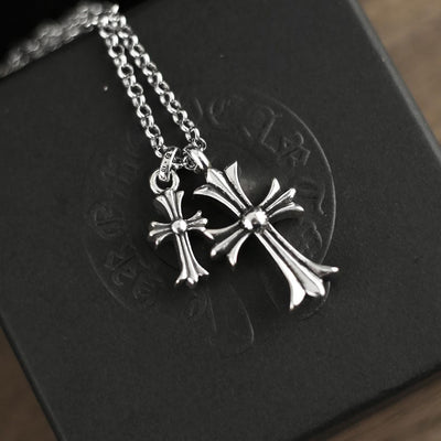 Chrome Hearts Style Double Cross Pendant Necklace