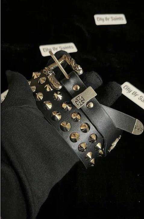 Double-Studded Leather Gothic Biker Belt